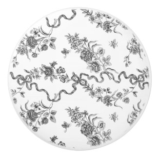 Bouton De Porte En Céramique Élégant Vintage gravé noir Roses et rubans