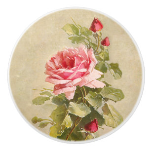 Bouton De Porte En Céramique Elegant Vintage Pink Roses
