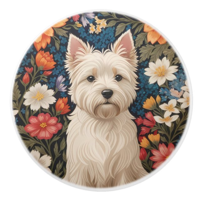 Bouton De Porte En Céramique Elegant West Highland Terrier Colorful Floral (Devant)