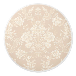 Bouton De Porte En Céramique Élégante crème-créme-damas romantique chic flo