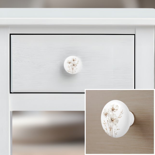 Bouton De Porte En Céramique Élégante ferme de campagne cosmos blanc (Créateur téléchargé)
