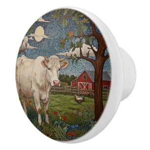 Bouton De Porte En Céramique Élégante ferme de vache chic à la campagne