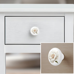 Bouton De Porte En Céramique Élégante ferme française de fleur de pivoine blanc