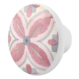 Bouton De Porte En Céramique Elégante fleur d'aquarelle motif rose et bleu