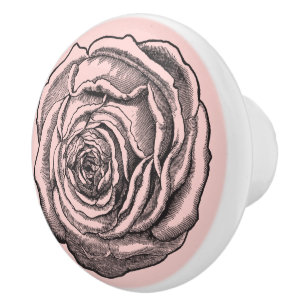 Bouton De Porte En Céramique Élégante Fleur Rose de fleurs rose noire