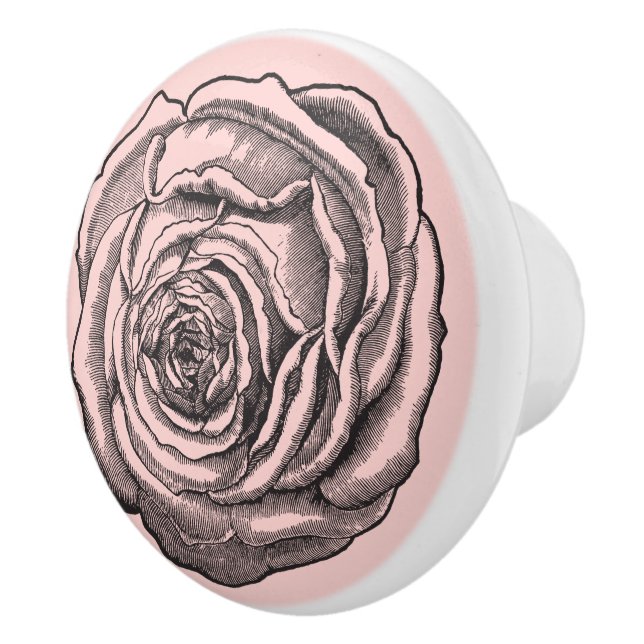 Bouton De Porte En Céramique Élégante Fleur Rose de fleurs rose noire (Droite)