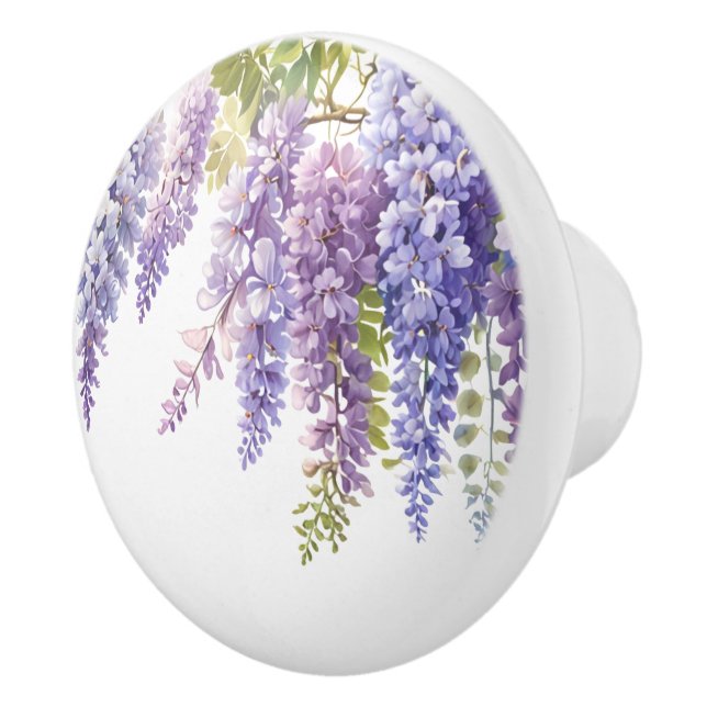 Bouton De Porte En Céramique Elégante glycine d'aquarelle violette florale (Droite)