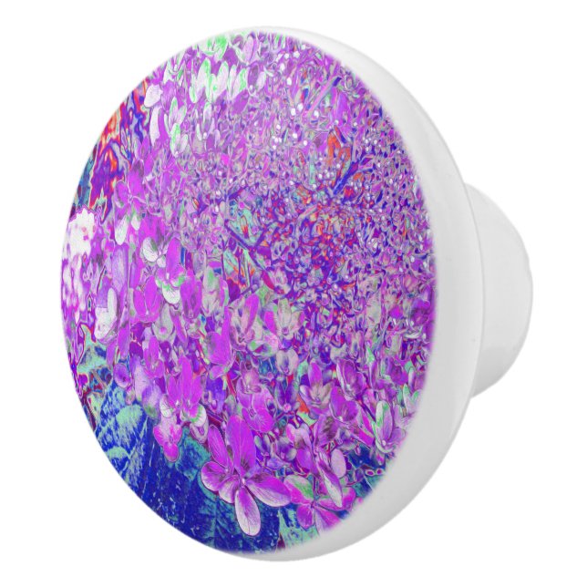 Bouton De Porte En Céramique Élégante Hydrangée violette et bleu limelight (Droite)