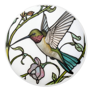 Bouton De Porte En Céramique Élégante illustration de colibri botanique boho ch