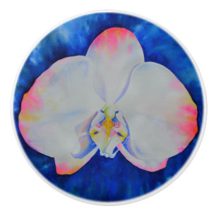Bouton De Porte En Céramique Élégante orchidée romantique blanche rose à l'aqua