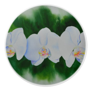 Bouton De Porte En Céramique Elégante peinture d'orchidée tropicale blanche