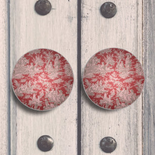 Bouton De Porte En Céramique Elégante toile rouge vintage de jouy