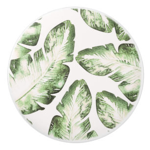 Bouton De Porte En Céramique Élégantes feuilles de palmier de plage tropicale b