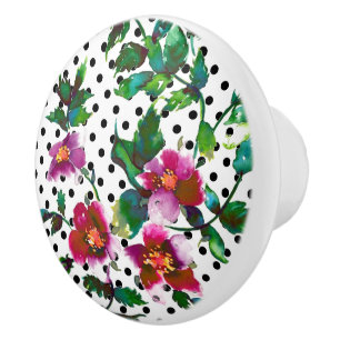 Bouton De Porte En Céramique Élégantes roses magenta rouge rose à l'aquarelle p
