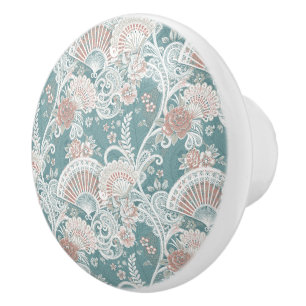 Bouton De Porte En Céramique Élégants éventails victoriens vintage floraux dent