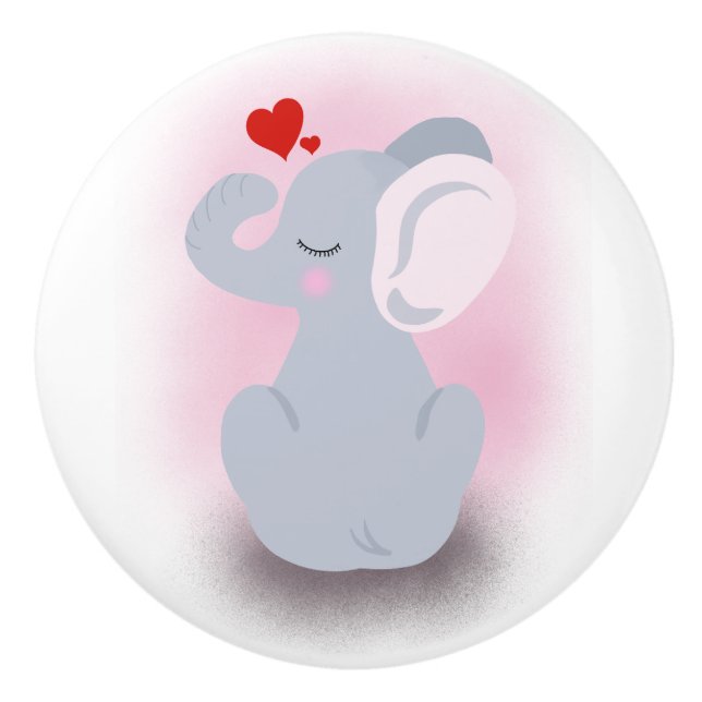 Bouton De Porte En Céramique Elephant bébé avec coeur (Devant)