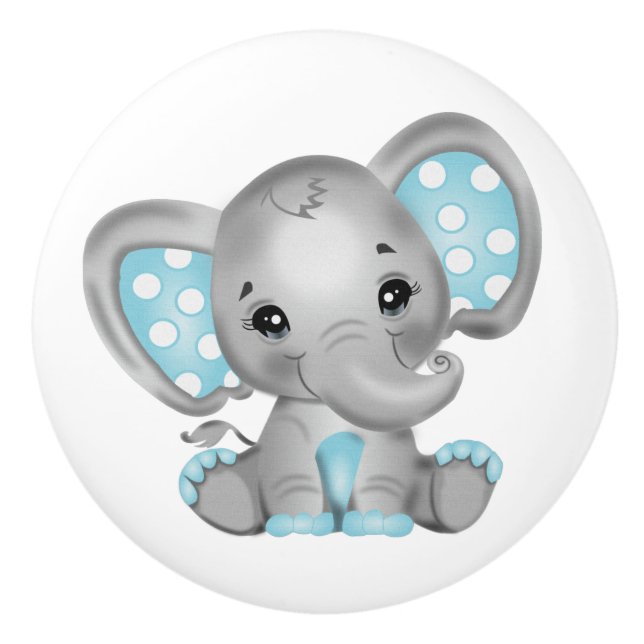 Bouton De Porte En Céramique Éléphant bébé garçon  (Devant)