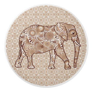 Bouton De Porte En Céramique Eléphant, Brown et taupe fractal