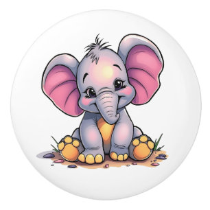 Bouton De Porte En Céramique Éléphant de bébé mignon 