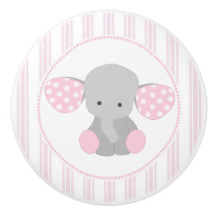 Bouton De Porte En Céramique Éléphant rose de beau bébé