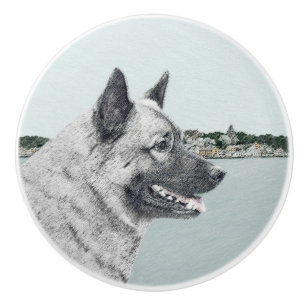 Bouton De Porte En Céramique Elkhound norvégien à la peinture de village - Chie