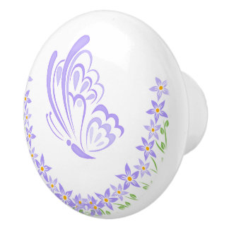 Bouton De Porte En Céramique Embellie papillon violet