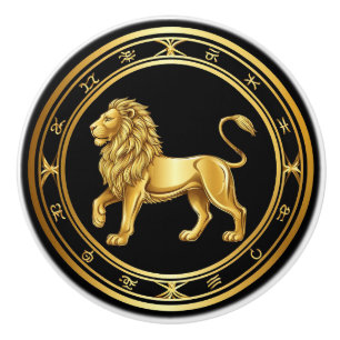 Bouton De Porte En Céramique Emblème de luxe zodiaque Lion doré ♌