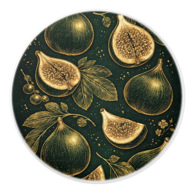 Bouton De Porte En Céramique Emerald Fig Planner Gold Botanical Accents Knob (Devant)