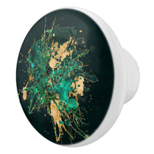 Bouton De Porte En Céramique Emerald Green et Gold abstrait