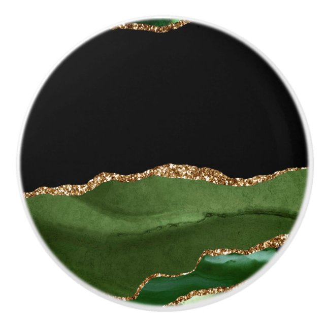 Bouton De Porte En Céramique Émeraude Vert Marbré Agate Pierre contemporaine (Devant)