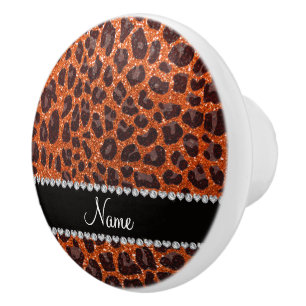 Bouton De Porte En Céramique Empreinte de léopard de parties scintillant orange