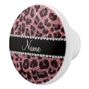 Bouton De Porte En Céramique Empreinte de léopard d'parties scintillant rose cl
