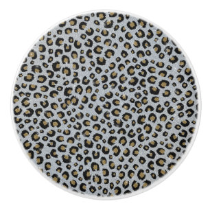 Bouton De Porte En Céramique Empreinte de léopard noir Parties scintillant or 