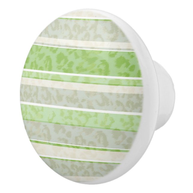 Bouton De Porte En Céramique Empreinte de léopard sur arrière - plan rayé. (Droite)