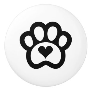 Bouton De Porte En Céramique Empreinte de patte minimale avec symbole de cœur p