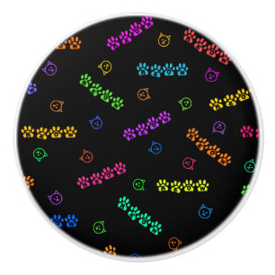 Bouton De Porte En Céramique Empreintes de pattes de Meow