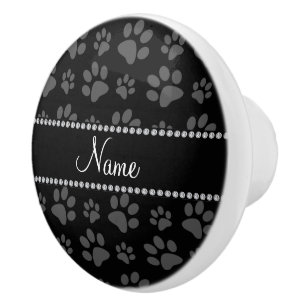 Bouton De Porte En Céramique Empreintes de pattes nommés personnalisés de chi
