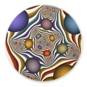 Bouton De Porte En Céramique En volant, art fractal abstrait moderne et coloré