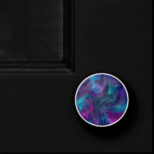 Bouton De Porte En Céramique Encre cosmique Turquoise bleu violet Galaxie Neb