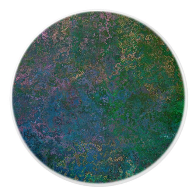 Bouton De Porte En Céramique Encre d'alcool vert foncé et bleu Abstrait (Devant)