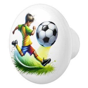 Bouton De Porte En Céramique Enfant de football cool amateurs de sport chambre