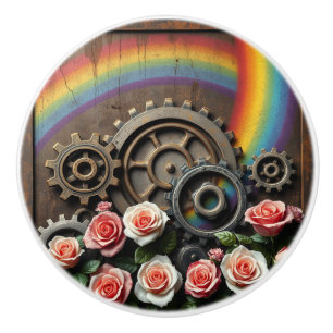 Bouton De Porte En Céramique Engrenages Steampunk et Arc-en-Ciel