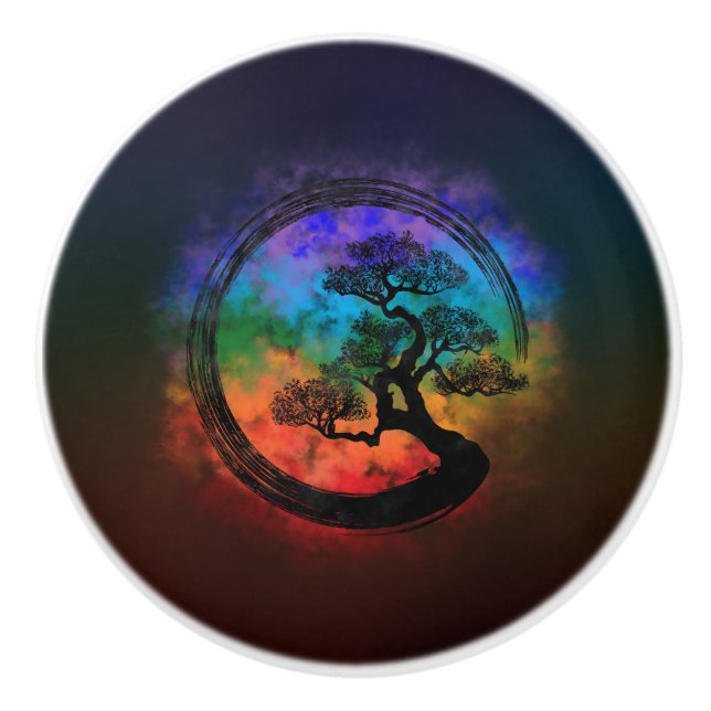 Bouton De Porte En Céramique Enso Zen Circle et Bonsai Tree Nebula (Devant)