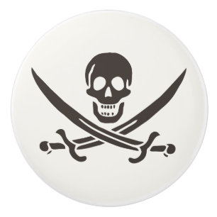 Bouton De Porte En Céramique Épées de crânes d'obsidienne Drapeau pirate de Cal