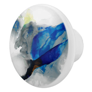 Bouton De Porte En Céramique Éphémère - bleu et gris