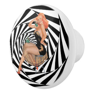 Bouton De Porte En Céramique Épingle vers le haut Girl Retro Vintage Épingle ve