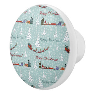 Bouton De Porte En Céramique Équipe de père Noël