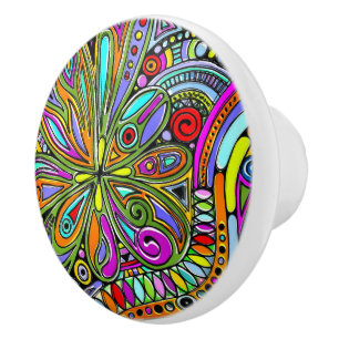 Bouton De Porte En Céramique Esquisse Imaginaire Art - Fleurs Abstraites 1