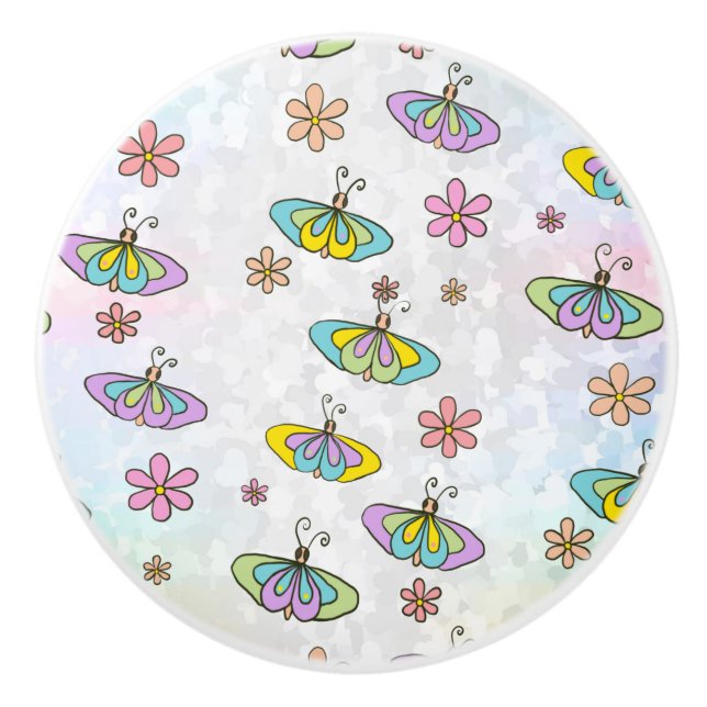 Bouton De Porte En Céramique Essaim de papillon (Devant)