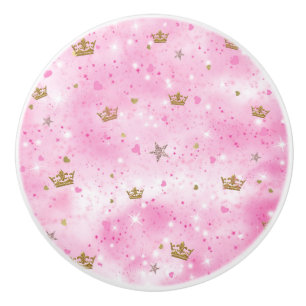 Bouton De Porte En Céramique Étincelle rose de princesse Hearts Stars Crowns